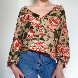 LOFT Floral Cuff Long Sleeve Blouse